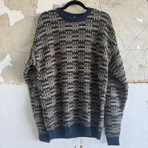 Vintage Sweater TSR Geometric Crewneck Pullover Mens L 90s Grandpa Prep USA Made